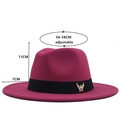 Fuchsia fedora wool hat with black ribbon and gold eagle pin, 56-58cm adjustable size - Adjustable / Rose Red
