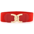 Cintura elastica rossa da donna con fibbia girevole in metallo dorato ed elegante - Rosso / 65cm