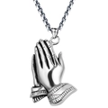 Ciondolo mani in preghiera in argento vintage per uomo in uno stile di gioielli hip-hop - Argento