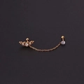 16G gold plated stainless steel double ear piercing chain with crown and zircon stud - Crown Style (373-6#G)