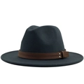 Detail of grey wool fedora hat with brown leather band and metallic rivets decoration - Dark Gray