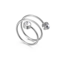 Anello a spirale in acciaio inossidabile argento con due cristalli di zirconia - US 6 / Stile Spirale a Triplo Strato (KR54064-GC) / Color Acciaio