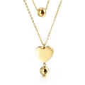 Double-layered 18K gold plated stainless steel necklace with heart and bead pendants - Gold Double Layer Necklace (KN113632-Z) / Gold