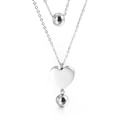 Double-layer heart and ball pendant necklace in silver stainless steel finish - Silver Double Layer Necklace (KN113634-Z) / Silver