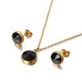 Minimalist golden jewelry set featuring black conical crystals on necklace and stud earrings - Black Stone Style (KS115004-Z)