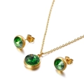 Zircon necklace and earrings set in gold finish with green round gemstones - Green Stone Style (KS115006-Z)
