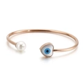 Bracciale minimalista in oro rosa con cuore malocchio e dettaglio perla - Oro rosa