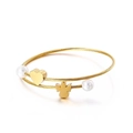 Bracciale in filo d'oro a doppio strato con perle bianche, cuore e ciondolo angelo - Stile Angelo Cuore d'Oro (KB114157-KFC)
