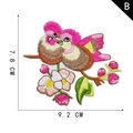 Embroidered pink birds on floral branch patch for clothing decoration, size 7.8cm x 9.2cm - Style B-Two Pink Birds with White Flowers