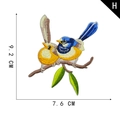 Embroidered bird patch on tree branch, colorful DIY garment accessory, 9.2 x 7.6 cm size - Style H-Two Blue Yellow Birds