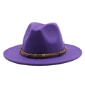 Classic purple wool felt fedora with skull metal ornament and woven leather band - M (55-58cm) / Purple