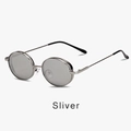 Classic silver metal frame round retro sunglasses with light gray lenses for women - Silver