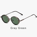 Retro round metal frame sunglasses in gray green lenses with slim temple design - Grey Green