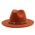 Classic caramel wool felt fedora hat with braided band and green bead accents - Caramel color