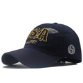 Berretto da baseball in denim blu navy con ricamo USA vintage e profilo a tesa curva - Regolabile / Blu navy