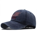 Navy blue washed cotton baseball cap featuring USA letters and American flag embroidery - Adjustable / Navy Blue