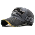 Distressed wash colorblock baseball cap with 1969 embroidery and yellow frayed brim - Black + Gray