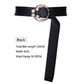 Black 4cm wide faux leather belt for women with elegant pearl studded gold buckle - Black