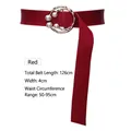 Ceinture élégante en cuir rouge pour femme avec boucle dorée et perles - Rouge