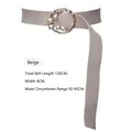 Beige pearl waist belt with gold interlocking buckle and 126cm strap for women - Beige