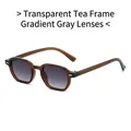 Gafas de sol hexagonales color té con lentes degradadas grises de estilo moderno - Montura Té Transparente Lentes Grises Degradadas