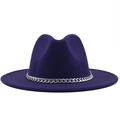 Macro shot of dark purple wool fedora hat featuring a bold silver metal chain band - M(56-58cm) / Purple
