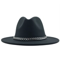 Detail of black wool fedora hat featuring a chunky silver metal chain band decoration - M(56-58cm) / Dark Gray