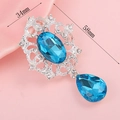 Silver hollow brooch with large blue oval gemstone and teardrop pendant, 34mm x 58mm - Silver Oval Blue Gem