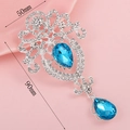 Blue teardrop crystal flower pendant in silver metal, measures 50mm by 90mm - Silver Blue Teardrop