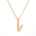 Gold plated initial V necklace with sparkling cubic zirconia on a minimalist chain - Letter V