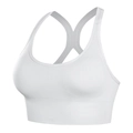 White racerback sports bra with seamless knit fabric and wide underband support - Pear White