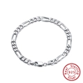 Pulsera clásica de cadena Figaro en plata de ley 925 con cierre de langosta en blanco - 5mm de ancho/17.5cm de largo / Oro Blanco