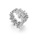 Anello a foglia in acciaio al titanio lucido con zircone su fondo bianco in stile minimal - US 6 / Color Acciaio
