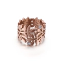 Anello a foglia in oro rosa con finitura spazzolata e piccoli zirconi brillanti - US 6 / Oro rosa