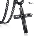 Double-layered black stainless steel cross pendant necklace with a durable curb chain - Gun Black