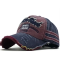 Casquette baseball vintage 1969 style usé avec patchwork bleu et rouge et broderie - Réglable / Patchwork Bleu Rouge