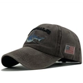 Distressed cotton baseball cap with shark embroidery and American flag patch details - Adjustable / Coffee