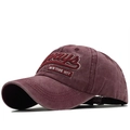 Detailed embroidery view of burgundy washed cotton baseball cap with 3D Ways lettering - Adjustable / Burgundy
