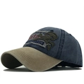 Vintage washed cotton baseball cap with skull patch and contrast brim for sun protection - Dark Blue Crown Khaki Brim (Khaki)