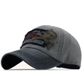 Vintage gray washed cotton baseball cap with skull patch and distressed stitching details - Light Gray Crown Dark Gray Brim (Gray)