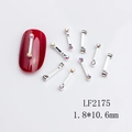 Macro detail of LF2175 silver metal nail art charms with AB rhinestones 1.8x10.6mm - Silver Ends AB Rhinestone (LF2175)