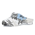 Detail of wide brim sun hat with blue tropical floral print and white fabric texture - White Blue-Grey Tropical Plant (05)