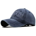 Berretto da baseball in cotone lavato blu vintage con ricamo 3D Route 66 su sfondo bianco - Regolabile / Blu navy