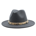 Detail of dark grey wool fedora featuring a woven band with metal scorpion and turquoise beads - Dark Gray