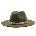 Detail of dark green wool fedora with woven band, turquoise beads and scorpion charm - Army Green