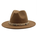 Brown wool fedora hat with bohemian woven band and turquoise metal accents - Light Coffee