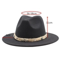 Sombrero fedora de lana negra con banda de cuentas y ala de 7cm para mujer - M (55-58cm) / Negro