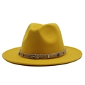 Sombrero fedora de lana amarillo con ala ancha, cuerda trenzada y emblema escorpión - M (55-58cm) / Amarillo