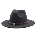 Detalle de sombrero fedora negro de lana con emblema de escorpión y banda de cuero tachonada - M (55-58cm) / Negro