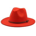 Cappello fedora classico in lana rossa con tesa larga e cinturino in pelle per autunno - M (55-58cm) / Rosso Arancio